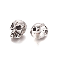 Halloween 304 Stainless Steel Beads, Skull Head, Antique Silver, 12.5x10.5x15mm, Hole: 2.8mm(STAS-M274-061AS)