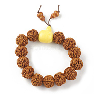 Mala Beads Bracelet, Round Natural Rudraksha Beaded Stretch Bracelet for Women, with Plastic Beads, Champagne Yellow, Inner Diameter: 2-3/8 inch(6cm)(BJEW-P291-02A)