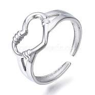 304 Stainless Steel Heart Open Cuff Ring, Hollow Chunky Ring for Women, Stainless Steel Color, US Size 7 3/4(17.9mm)(RJEW-N040-23)