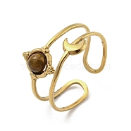304 Stainless Steel with Natural Tiger Eye Ring, Inner Diameter: 17mm(RJEW-Z031-01H-02)