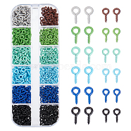 Elite 720Pcs 12 Style Spray Painted Iron Screw Eye Pin Peg Bails, For Half Drilled Beads, Cadmium Free & Nickel Free & Lead Free, Mixed Color, 8~10x4~5x1mm, Hole: 2~2.5mm, Pin: 1.4~1.5mm, 60Pcs/style(IFIN-PH0005-16A)