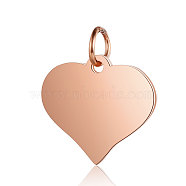 201 Stainless Steel Stamping Blank Tag Charms, Manual Polishing, Heart, Rose Gold, 14x15x1mm, Hole: 3.5mm(STAS-S105-T629-3)