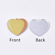 Acrylic Pendants, PVC Printed on the Front, Film and Mirror Effect on the Back, Heart, Gold, 20x22x2mm, Hole: 1mm(OACR-S035-10E)