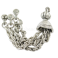 Tibetan Style Alloy Big Metal Rope Chain Tassel Pendants, Antique Silver, Cadmium Free & Lead Free, 69mm, Loop: 2.5mm(X-AE013Y)
