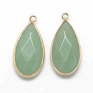 Natural White Jade Pendants, with Golden Tone Brass Findings, Faceted, teardrop, Dyed, Dark Sea Green, 32.5~33x16x6mm, Hole: 2.5mm(X-G-S221-10G)
