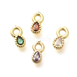 Brass Micro Pave Cubic Zirconia Charms, Real 18K Gold Plated, Teardrop, Mixed Color, 7x3.5x2mm, Hole: 1.5mm(KK-G519-01A-G)