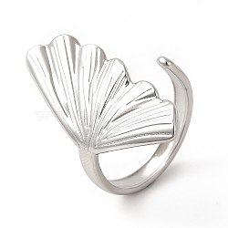 304 Stainless Steel Shell Shape Open Cuff Ring for Women, Stainless Steel Color, US Size 6(16.5mm)(RJEW-E063-12P)
