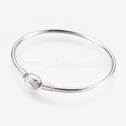 304 Stainless Steel European Style Bangle Making, with Clasps, Stainless Steel Color, 2 inches(5cm)x2-1/4 inches(5.7cm), 3mm(BJEW-I267-003A)