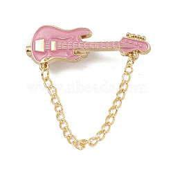 Alloy Enamel Brooch, Guitar Pin with Chain, Pink, 37mm(JEWB-E021-01KCG-01)