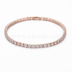 Clear Cubic Zirconia Tennis Bracelet, Brass Cubic Zirconia Link Chain Bracelet for Women, Cadmium Free & Nickel Free & Lead Free, Rose Gold, Inner Diameter: 2-1/8 inch(5.5cm)(BJEW-N241-001B-01RG-NR)