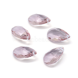 Faceted Glass Pendants, Teardrop, Pink, 15x9.5x5.5mm, Hole: 1mm(X-GLAA-F069-S-A02)