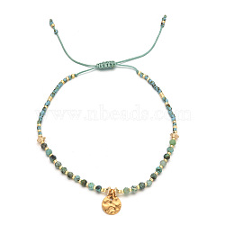Natural Amethyst Braided Bead Bracelet, Adjustable Bracelet with Flat Round Charms,(FR2657-5)