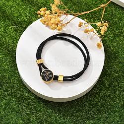 Constellation Nylon Cords Multi-strand Bracelets, Double Chain Jewelry for Women Men, with Golden Brass Findings & Enamel Charm, Black, Aries, 8 inch(20.3cm)(BJEW-U016-01A-08)