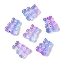 Transparent Spray Paint Glass Beads, Bear, Purple, 10x8x4mm, Hole: 1mm(GLAA-Z011-08A)