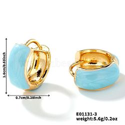 Brass Enamel Hoop Earrings, Fashionable and High-end European and American Style, Golden, Blue, 16x7mm(CM4062-3)