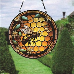 Acrylic Wall Decorations, Hanging Ornament, Flat Round, Bees, 150mm(PW24040318632)