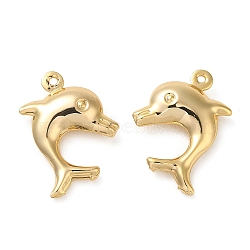 Brass Pendants, Real 18K Gold Plated, Dolphin, 19.5x15x4.5mm, Hole: 1mm(KK-O100-16G-01)