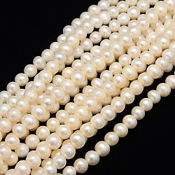 Natural Cultured Freshwater Pearl Beads Strands, Potato, Creamy White, 7~8mm, Hole: 0.8mm, about 46~47pcs/strand, 13.77 inch~14.17 inch(X-PEAR-L001-F-07)