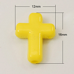 Opaque Acrylic Beads, Cross, Yellow, 16x12x4.5mm, about 1230pcs/500g(SACR-436-7)