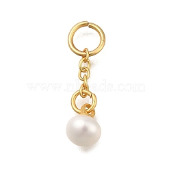 Brass Natural Pearl Keychain Clasps, Round, Real 18K Gold Plated, 22x6mm, Hole: 4mm(KK-M301-18G)