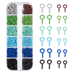 Elite 720Pcs 12 Style Spray Painted Iron Screw Eye Pin Peg Bails, For Half Drilled Beads, Cadmium Free & Nickel Free & Lead Free, Mixed Color, 8~10x4~5x1mm, Hole: 2~2.5mm, Pin: 1.4~1.5mm, 60Pcs/style(IFIN-PH0005-16A)
