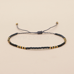 Glass Seed Braided Beaded Bracelets, Adjustable Bracelet, Black, 11 inch(28cm)(XC9959-06)