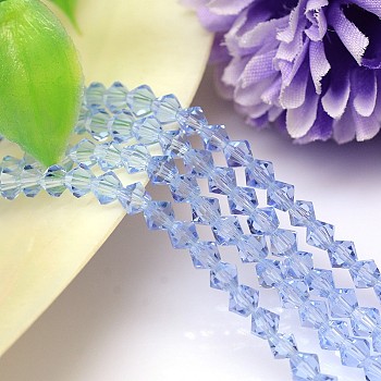 Faceted Imitation Austrian Crystal Bead Strands, Grade AAA, Bicone, Azure, 5x5mm, Hole: 0.7~0.9mm, about 80pcs/strand, 15.7 inch