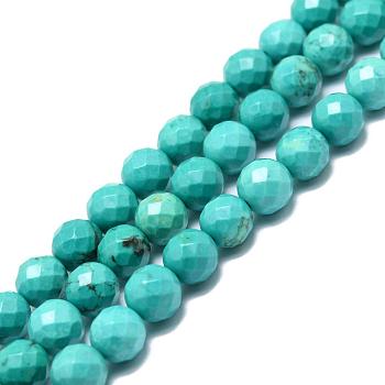 Natural Howlite Beads Strands, Dyed & Heated, Faceted, Round, Medium Aquamarine, 8mm, Hole: 1mm