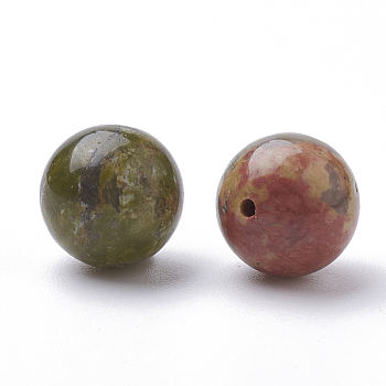 Natural Unakite Beads, Half Drilled, Round, 10mm, Hole: 1mm
