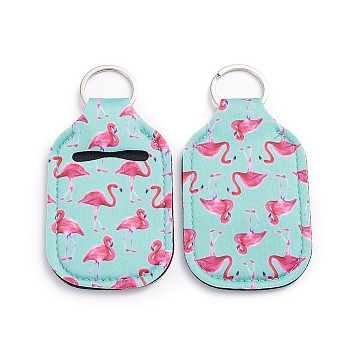 Hand Sanitizer Keychain Holder, for Shampoo Lotion Soap Perfume and Liquids Travel Containers, Colorful, Flamingo Pattern, 124x64x4mm