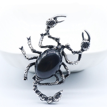 Natural Black Onyx(Dyed & Heated) Big Pendants, Antique Silver Tone Alloy Scorpion Charms , 51x38mm