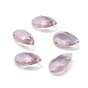 Faceted Glass Pendants, Teardrop, Pink, 15x9.5x5.5mm, Hole: 1mm