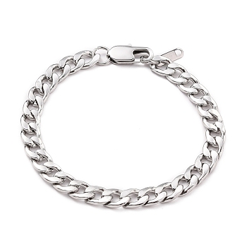 Women' s Fashionable 304 Stainless Steel Cuban Link Chain Bracelets, with Lobster Claw Clasps, Stainless Steel Color, 7-1/2 inch(19cm)