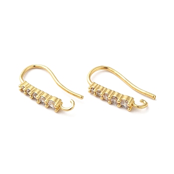 Brass Micro Pave Clear Cubic Zirconia Earring Hooks, Ear Wire, with Horizontal Loops, Real 18K Gold Plated, 17x9x2.5mm, Hole: 1.8mm, Pin: 0.8mm