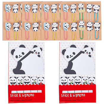 Panda Shape Iron Paperclips, Cute Paper Clips, Funny Bookmark Marking Clips & Paper Sticky Note & Memo Set, Mixed Color, Paperclips: 44.5~46.5x16~18.5x4.5mm, 40pcs, Sticky Note & Memo: 61.5x64x0.1mm & 46x14x0.1mm, 2 books