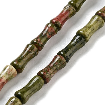 Natural Unakite Beads Strands, Bamboo Joint, 12x5x4mm, Hole: 1mm, about 32pcs/strand, 14.96''(38cm)