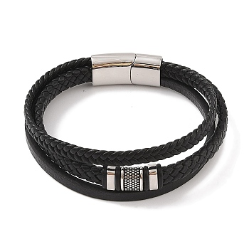 Braided Microfiber Leather Multi-strand Bracelets, 304 Stainless Steel Viking Rectangle Bracelets for Men, Antique Silver, 8-5/8x7/8 inch(22x2.25cm)