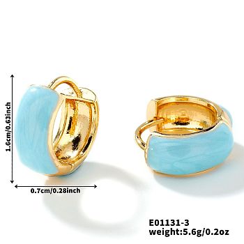 Brass Enamel Hoop Earrings, Fashionable and High-end European and American Style, Golden, Blue, 16x7mm