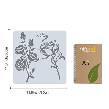 PET Plastic Drawing Painting Stencils Templates, Square, Creamy White, Rose Pattern, 30x30cm
