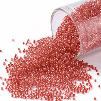 TOHO Round Seed Beads, Japanese Seed Beads, (341) Inside Color Crystal/Tomato Lined, 15/0, 1.5mm, Hole: 0.7mm, about 3000pcs/bottle, 10g/bottle