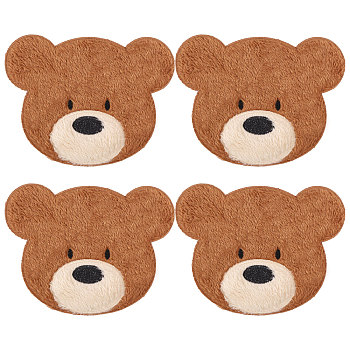 Computerized Embroidery Polyester with Fur Iron on/Sew on Patches, Costume Accessories, Bear, Coconut Brown, 116x150x4mm
