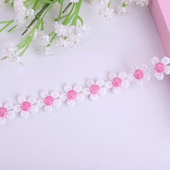 15 Yards Milk Fiber Flower Lace Ribbon, Clothing Decoration, Hot Pink, 1/2 inch(13mm)