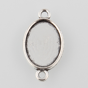 Antique Silver Tibetan Style Alloy Flat Oval Cabochon Connector Settings, Cadmium Free & Lead Free, Tray: 18x13mm, 29x16x2mm, Hole: 2mm, about 666pcs/1000g