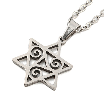 Non-Tarnish 201 Stainless Steel Pendant Necklaces, Cable Chain Necklaces, Star of David with Triskele Triskelion, Stainless Steel Color, 20.08 inch(51cm)