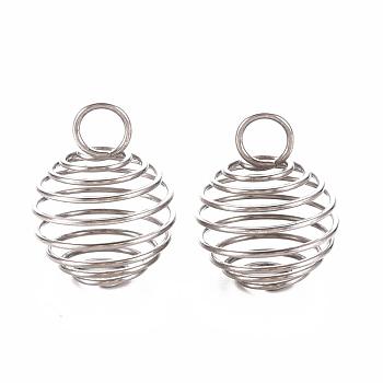 304 Stainless Steel Wire Pendants, Spiral Bead Cage Pendants, Round, Stainless Steel Color, 15~16x14mm, Hole: 4~5mm