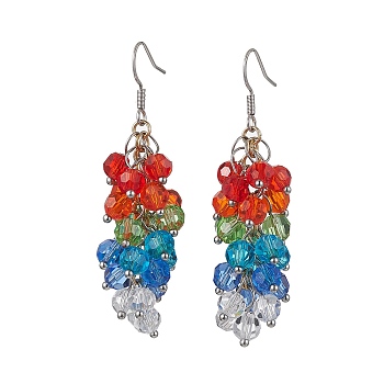 Glass Dangle Earrings, with Brass Earring Hooks, Colorful, 60mm