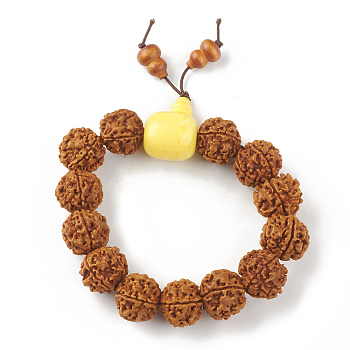 Mala Beads Bracelet, Round Natural Rudraksha Beaded Stretch Bracelet for Women, with Plastic Beads, Champagne Yellow, Inner Diameter: 2-3/8 inch(6cm)