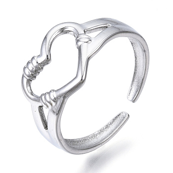 304 Stainless Steel Heart Open Cuff Ring, Hollow Chunky Ring for Women, Stainless Steel Color, US Size 7 3/4(17.9mm)