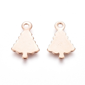201 Stainless Steel Charms, Christmas Trees, Stamping Blank Tag, Rose Gold, 14x9x0.7mm, Hole: 1.5mm