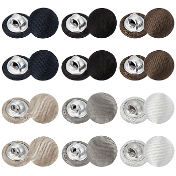 96Pcs 6 Colors 1-Hole Cloth Buttons, with Aluminium Findings, Flat Round Button, Mixed Color, 10x7mm, Hole: 2mm, 16pcs/color